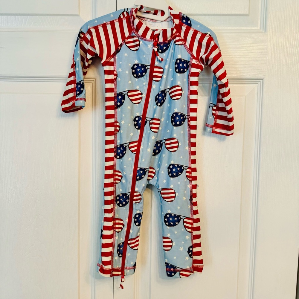 Caden Lane Long Sleeve Rash Guard Full Length, 6-12 months, Patriotic, UPF
